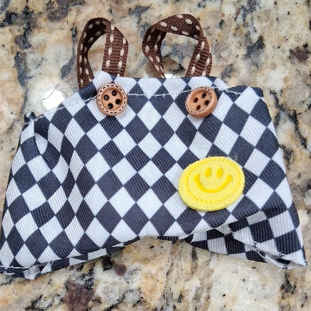 Checkered Labubu Overalls with Smiley Patch
